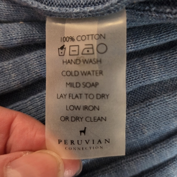 PERUVIAN CONNECTION Blue Ribbed Open Front Cardigan Medium - Picture 8 of 8